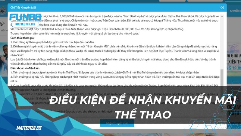 Khám phá chương trình khuyến mãi thể thao mới nhất tại Fun88 1 Điều kiện để nhận khuyến mãi thể thao tại Fun88