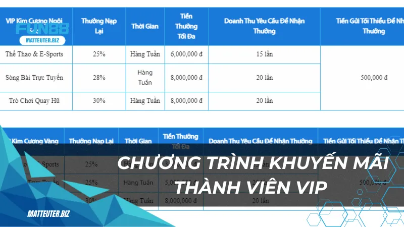 Khuyến mãi thành viên VIP Fun88 - Đặc quyền không thể bỏ lỡ 2 Chương trình khuyến mãi thành viên VIP đặc biệt